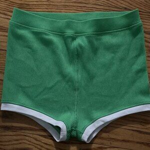 Offline By Aerie Super Shortie Green Women’s Ribbed Stretchy Shorts Size L NWOT